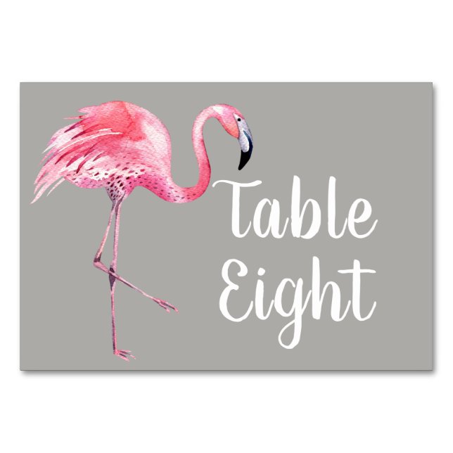 Flamingo auf Grau Tischnummer (Vorderseite)