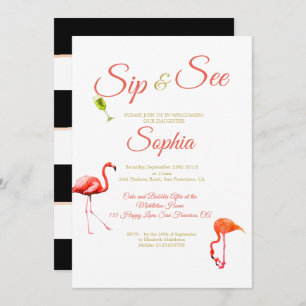 Flamingo Baby Black Strip Sip und sehen Einladung