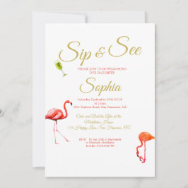 Flamingo Baby Blue Strip Sip und See Einladung
