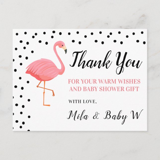 Flamingo Baby Dusche Danke Post Card Postkarte (Vorderseite)