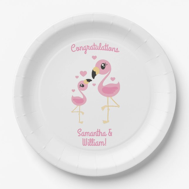 Flamingo Baby Dusche Niedlich tropische Pappteller (Vorderseite)