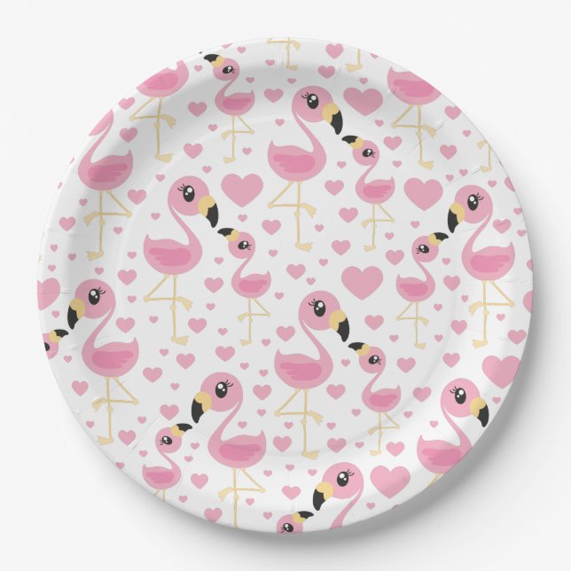Flamingo Baby Dusche Niedlich tropische Pappteller (Vorderseite)