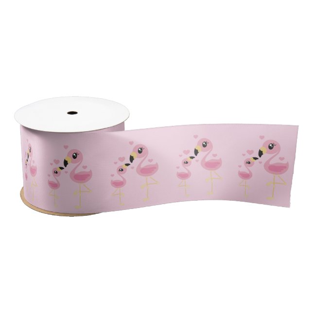 Flamingo Baby Dusche Niedlich tropische Satinband (Spule)