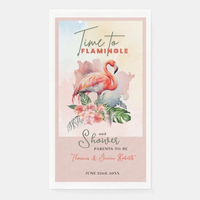 Flamingo Baby Dusche Papierhandtuch Serviette (Vorderseite)
