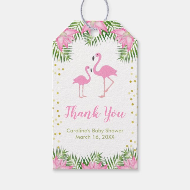Flamingo Baby Dusche Vielen Dank für Ihr Gefallen  Geschenkanhänger (Vorderseite)