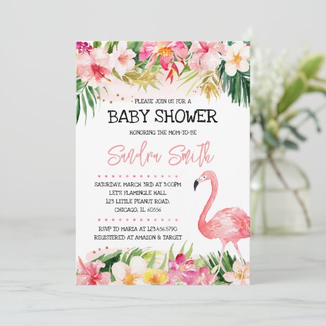 Flamingo Baby Shower Einladung (Stehend Vorderseite)