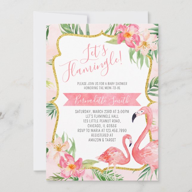 Flamingo Baby Shower Einladung (Vorderseite)