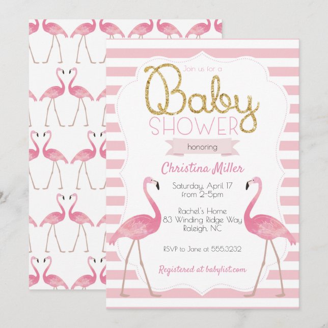 Flamingo Baby Shower Einladung (Vorne/Hinten)