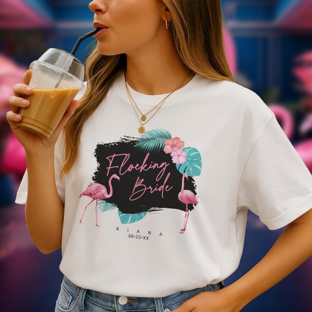Flamingo Bachelorette Flocking Bride V2 ID930 T-Shirt (Von Creator hochgeladen)