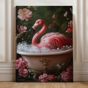 Flamingo-Badewanne Blumige Tropische Badezimmer-Ku Leinwanddruck