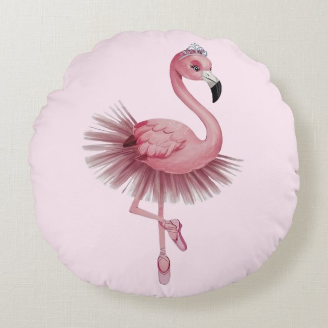 Flamingo Ballet Dancer Rundes Kissen (Vorderseite)