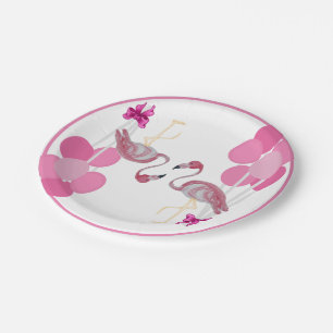 Flamingo Balloons Party Plate Pappteller
