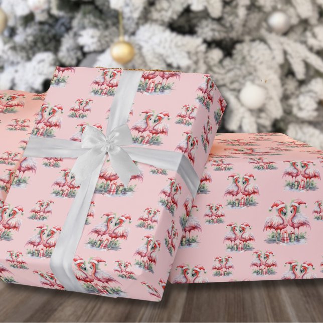 Flamingo Beach Christmas Geschenkpapier (Festive Flamingo Beach Pink Christmas Wrapping Paper )