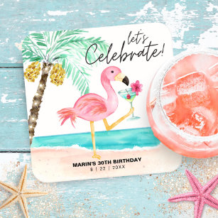 Flamingo Beach Cocktail Palm Tropical Geburtstag Rechteckiger Pappuntersetzer