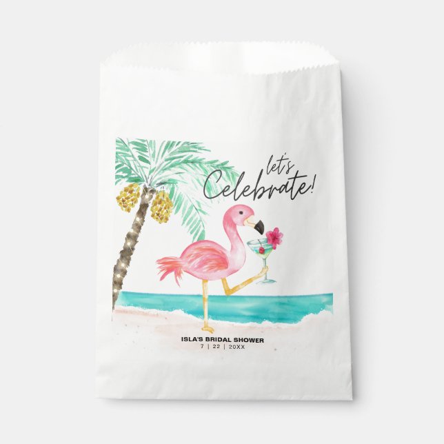 Flamingo Beach Cocktail Tropisches Brautparty Geschenktütchen (Vorderseite)