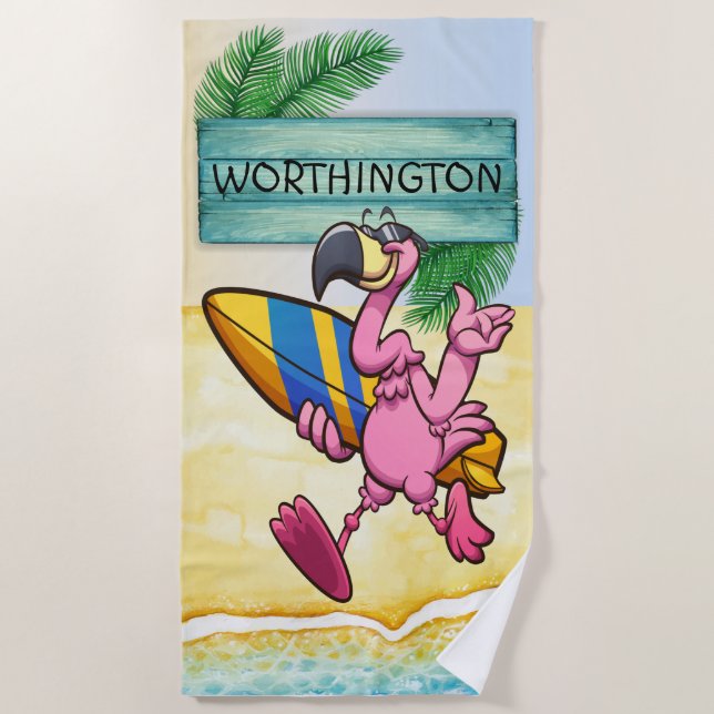 Flamingo Beach Handtuch surfen (Vorderseite)