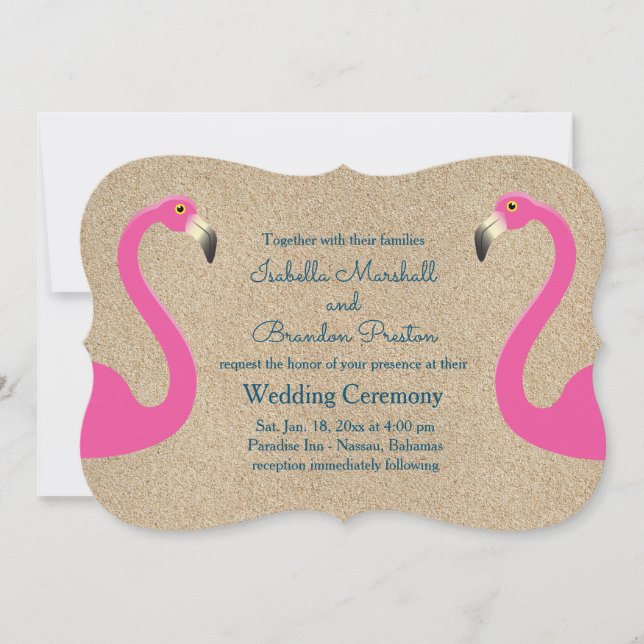 Flamingo Beach Hochzeitseinladung Einladung (Vorderseite)