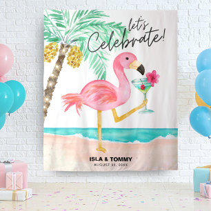 Flamingo Beach Party Tropical Tapestry Wandteppich