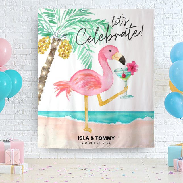 Flamingo Beach Party Tropical Tapestry Wandteppich (Von Creator hochgeladen)