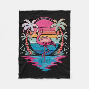 Flamingo Beach Summer Vibes Palm Tree Tropical Sum Fleecedecke