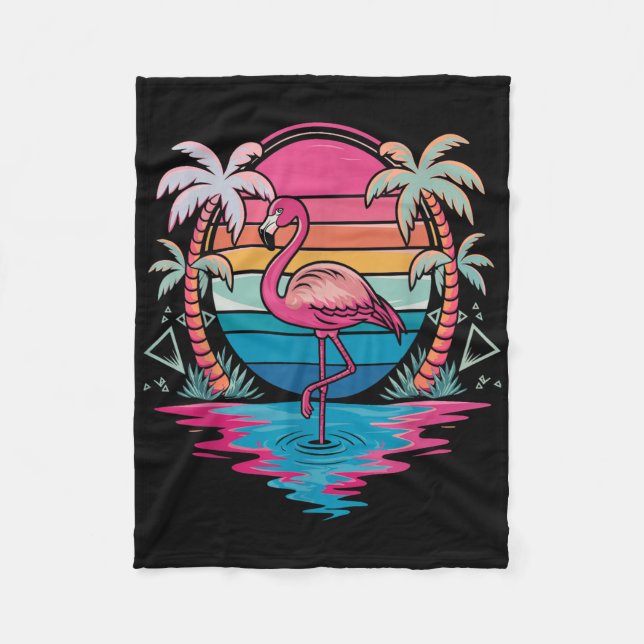Flamingo Beach Summer Vibes Palm Tree Tropical Sum Fleecedecke (Vorderseite)