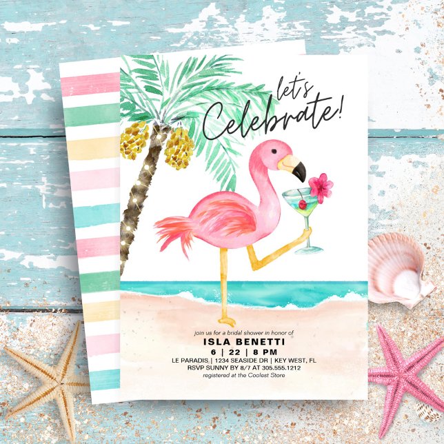 Flamingo Beach Tropical Brautparty Einladung (Von Creator hochgeladen)