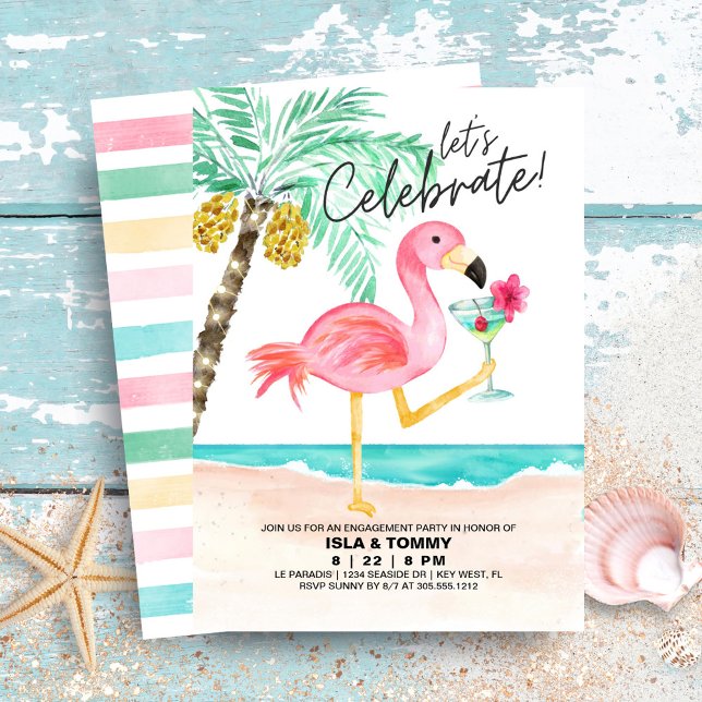 Flamingo Beach Tropical Engagement Party Einladung (Von Creator hochgeladen)