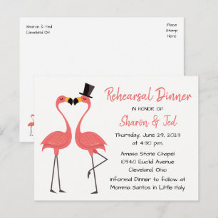 Flamingo Beach Tropical Wedding Probe Dinner Einladungspostkarte