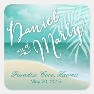 Flamingo Beach Wedding Gefallen   Aqua Quadratischer Aufkleber