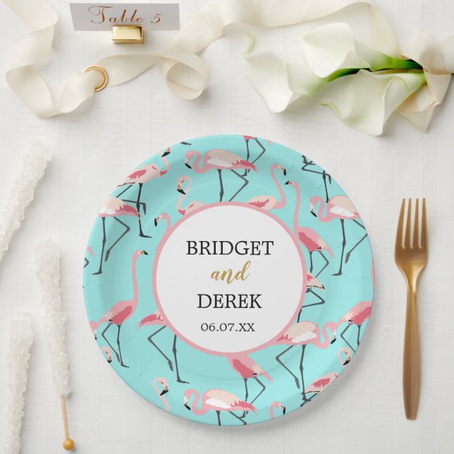Flamingo Beach Wedding Pappteller (Hochzeit)