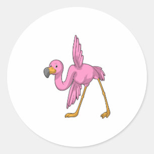 Flamingo bei der Yoga Stretching-Übung Runder Aufkleber