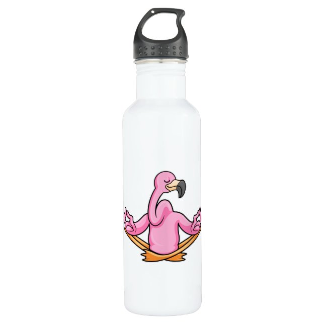 Flamingo bei Yoga in Cross-Bid Edelstahlflasche (Vorderseite)