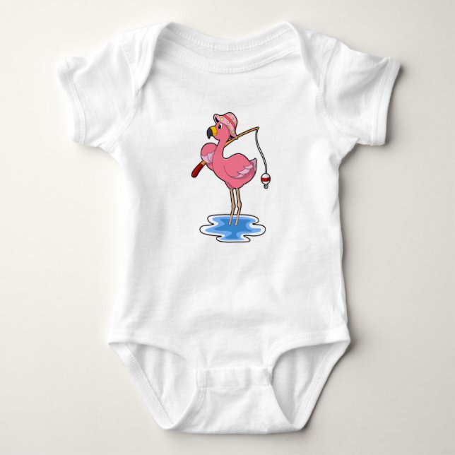 Flamingo beim Angeln mit Angelstab Baby Strampler (Vorderseite)