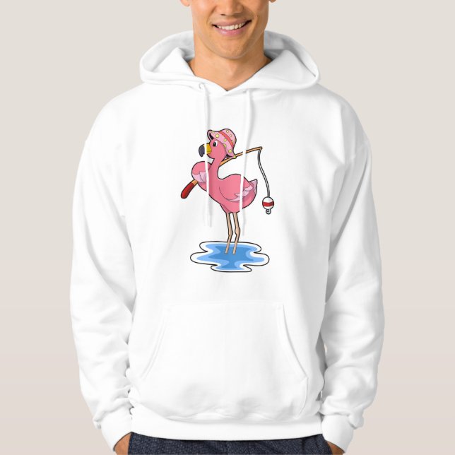 Flamingo beim Angeln mit Angelstab Hoodie (Vorderseite)