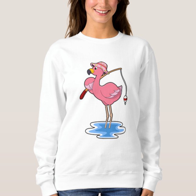 Flamingo beim Angeln mit Angelstab Sweatshirt (Vorderseite)