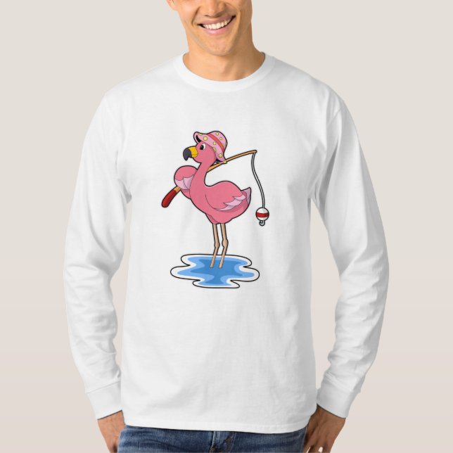 Flamingo beim Angeln mit Angelstab T-Shirt (Vorderseite)