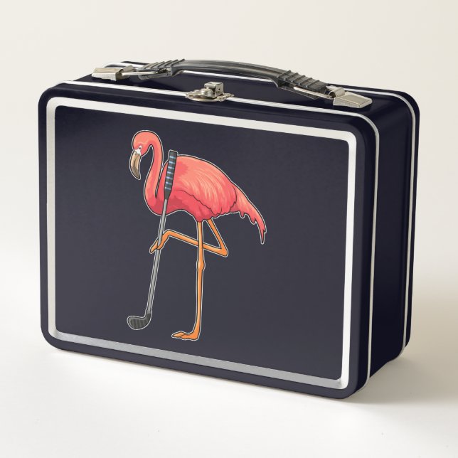 Flamingo beim Golf mit Golf Club Metall Brotdose (Vorderseite)