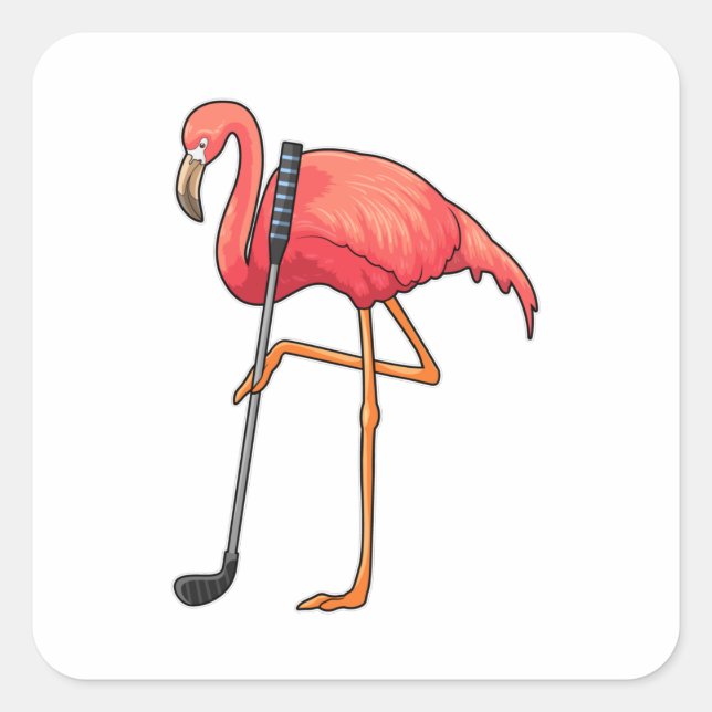 Flamingo beim Golf mit Golf Club Quadratischer Aufkleber (Vorderseite)