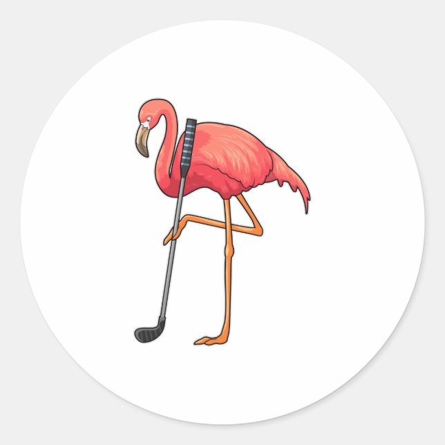 Flamingo beim Golf mit Golf Club Runder Aufkleber (Vorderseite)