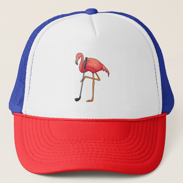 Flamingo beim Golf mit Golf Club Truckerkappe (Vorderseite)