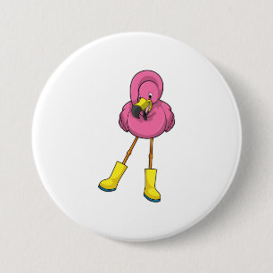 Flamingo beim Regen mit Gummistiefeln Button