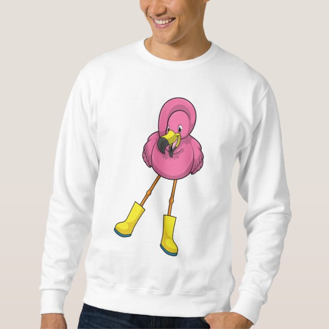 Flamingo beim Regen mit Gummistiefeln Sweatshirt (Vorderseite)