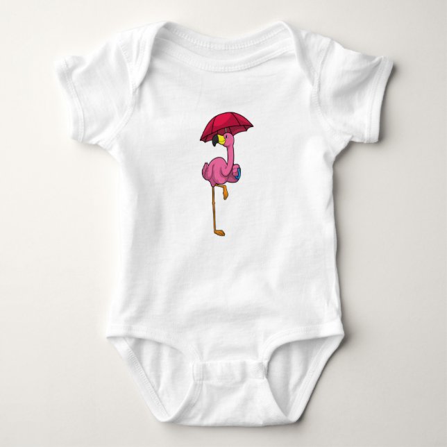 Flamingo beim Regen mit Regenschirm Baby Strampler (Vorderseite)