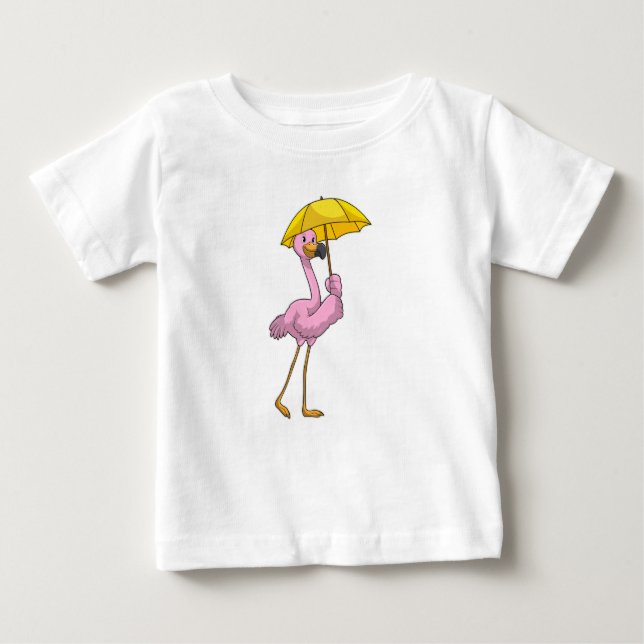Flamingo beim Regen mit Regenschirm Baby T-shirt (Vorderseite)