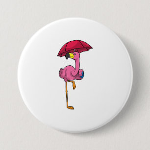 Flamingo beim Regen mit Regenschirm Button