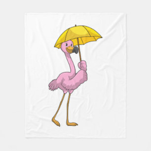 Flamingo beim Regen mit Regenschirm Fleecedecke