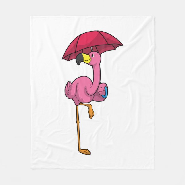Flamingo beim Regen mit Regenschirm Fleecedecke (Vorderseite)