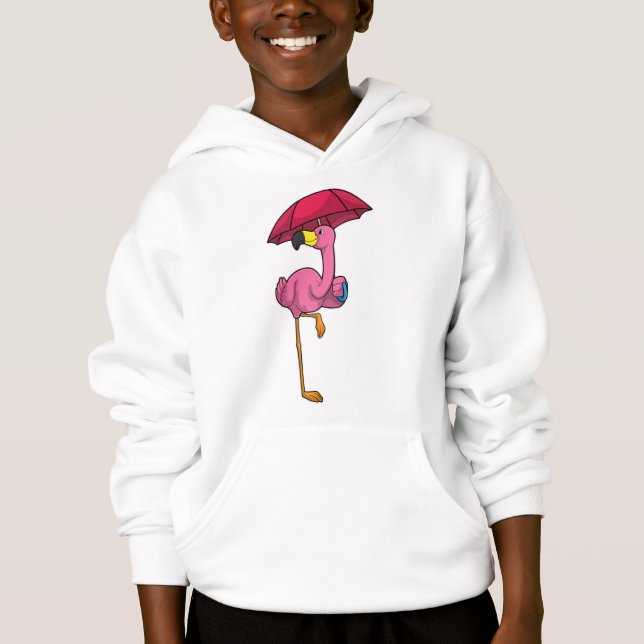 Flamingo beim Regen mit Regenschirm Hoodie (Vorderseite)