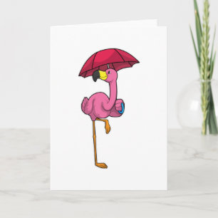 Flamingo beim Regen mit Regenschirm Karte