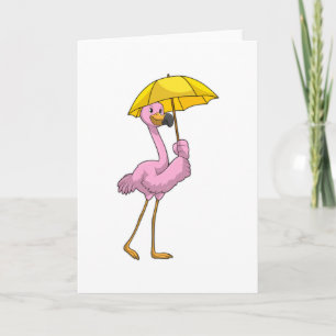 Flamingo beim Regen mit Regenschirm Karte